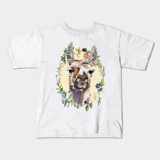 Llama -  Floral Kids T-Shirt